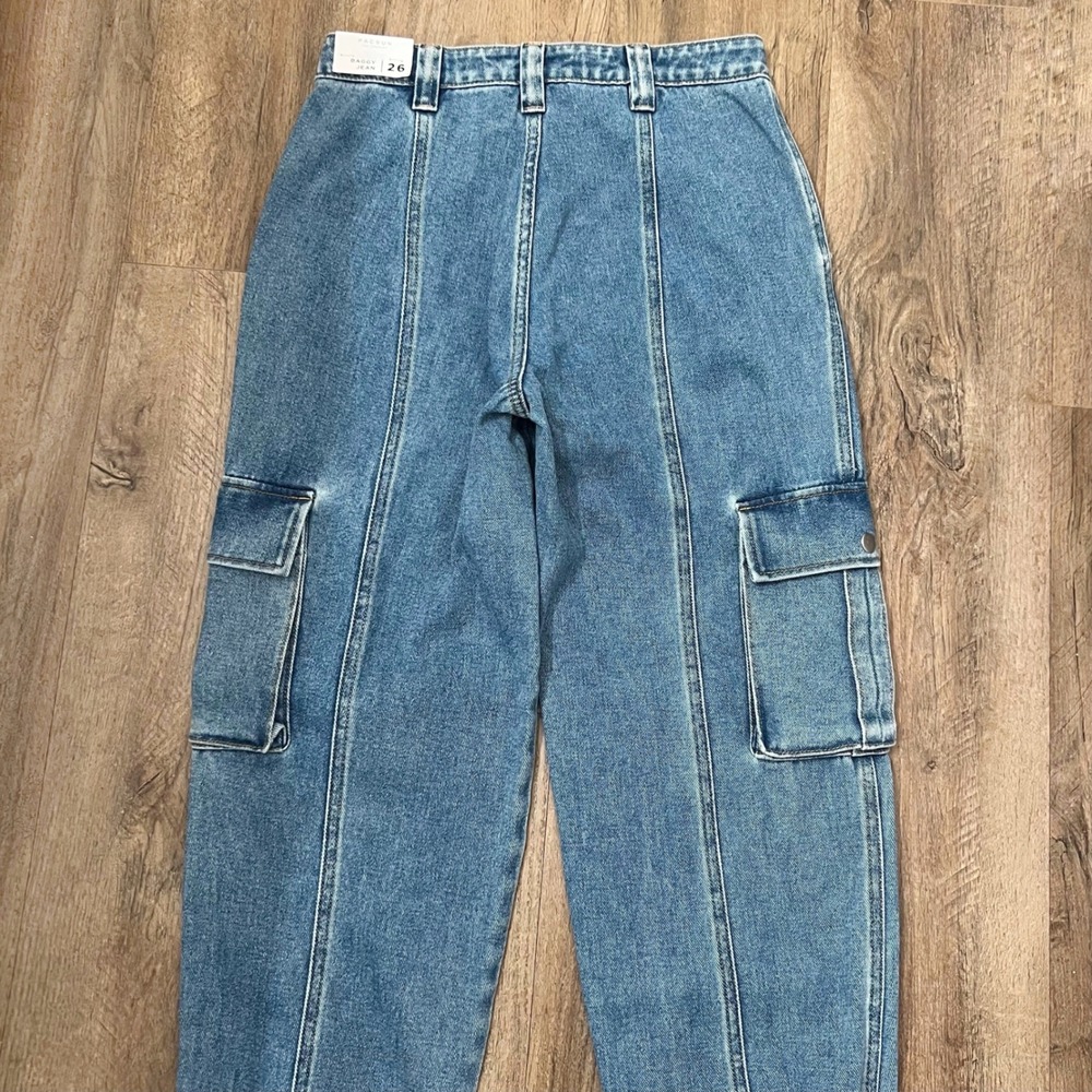 PacSun Baggy Cargo Jeans Blue Medium Wash High Rise Jogger Denim Jeans 26 NWT - Picture 4 of 9